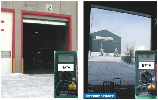 Temperature difference results showing inside and outside temperatures after installing an Enershield Air Barrier.