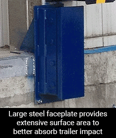 Steel face dock bumpers: Large steel faceplate provides extensive surface area to better absorb trailer impact.