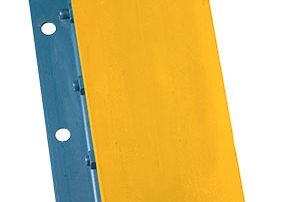 Steel face dock bumper with a yellow truck guide face