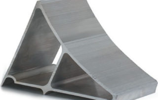 Close-up view of metal wheel chock (trailer restraint)
