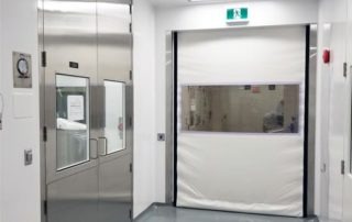 Stainless steel cleanroom swing door and high speed fabric rollup door
