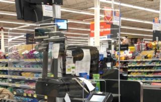 Custom plexiglass safety shield for cashiers at grocery