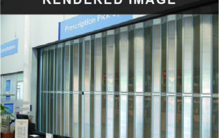 Rendered image of sliding door system closed for pharmacy at Walmart Barrie