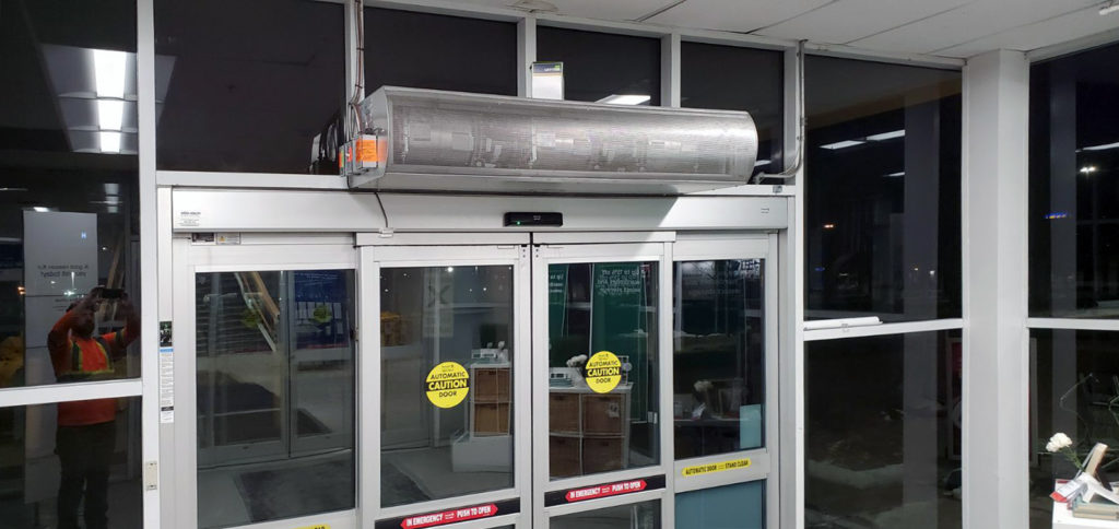 commercial air curtain retail store sliding glass door