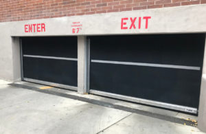 low headroom parking garage rubber door exterior