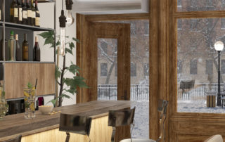 Architectural low profile air curtain restaurant bar entrance door