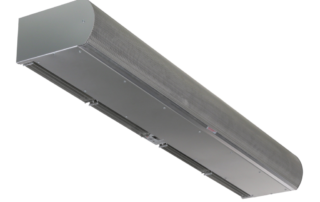 Architectural low profile air curtain stainless steel grey