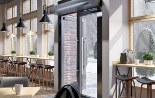 Architectural low profile air curtain coffee shop entrance