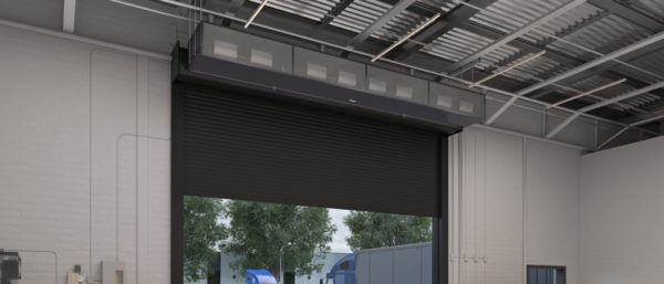 Industrial direct drive air curtain warehouse door