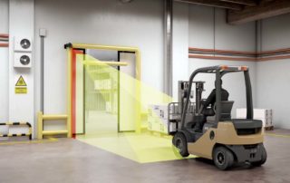 LZR Widescan motion sensor as forklift approaches sliding freezer door