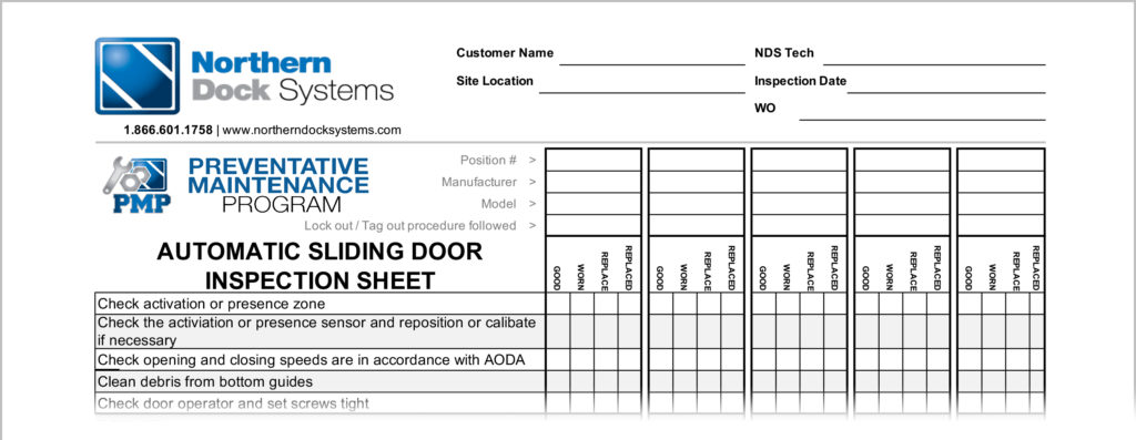 automatic sliding door inspection sheet checklist