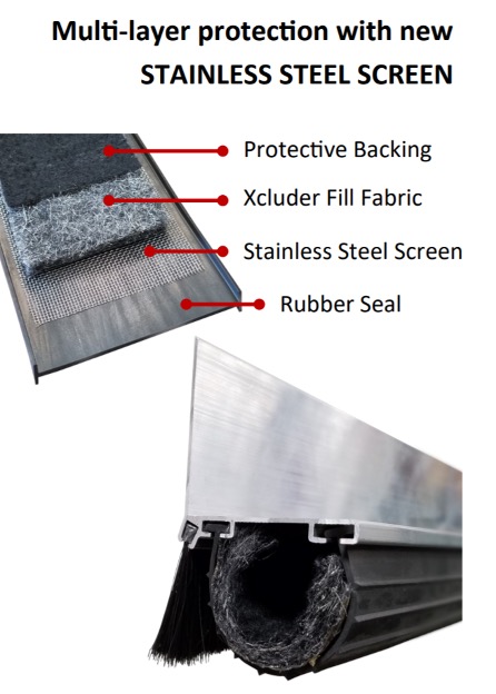 Xcluder Stainless Steel Layers Weather Seal 4x protection with rubber seal, stainless steel screen, xcluder fill fabric and protective backing