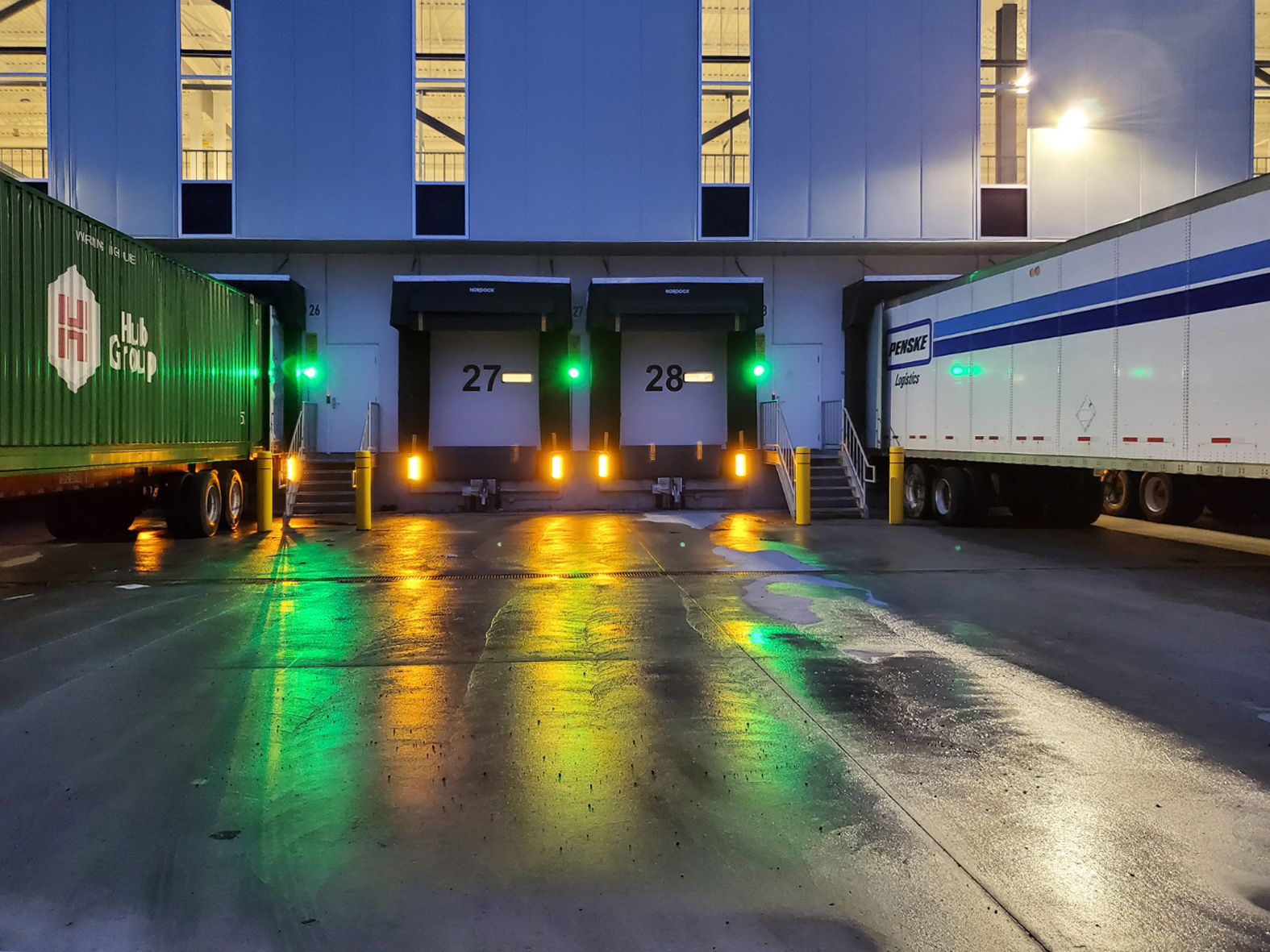 Superguide light shipping receiving dock area night time