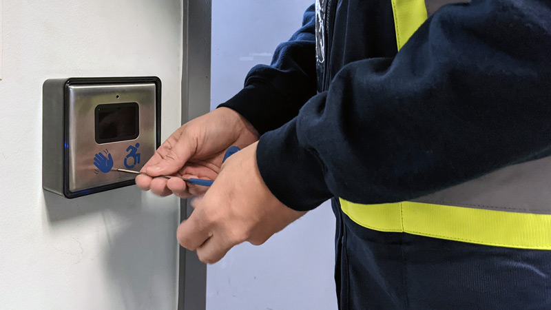 touchless wave sensor switch automatic door technician installation