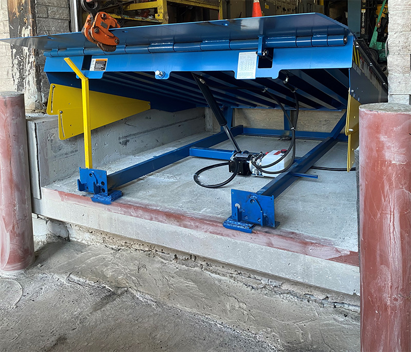 After images of Blue Giant Hydraulic Dock Leveler with 6″ in ground Bollards installed Blue Giant Hydraulic Dock Leveler After Installation Images