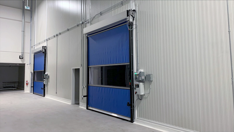 Blendtek-New-Construction-SDI-HS200-High-Speed-Fabric-Doors New construction food manufacturing plant high speed fabric roll up door