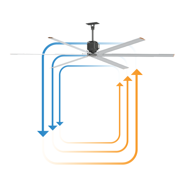 HVLS fans cooling from ceiling down High Volume Low Speed