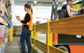 Steel Guardrail Systems warehouse guarding railing protecting pedestrian walkway from forklift collision accident