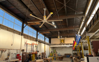 BAF Big Ass Fans Basic 6 industrial HVLS fan in manufacturing plant