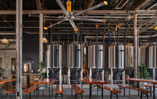 BAF Big Ass Fans Powerfoil D industrial HVLS fan in brewery eatery restaurant