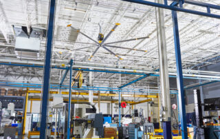 BAF Big Ass Fans Powerfoil X4 industrial HVLS fan in manufacturing plant