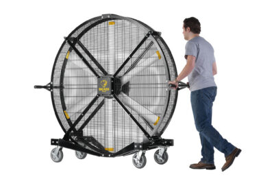 BAF Big Ass Fans directional barrel fan Black Jack man pushing moving