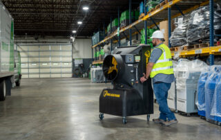Cool-Space 350 Big Ass Fans Evaporative Cooler pushing moving transport loading dock service bay